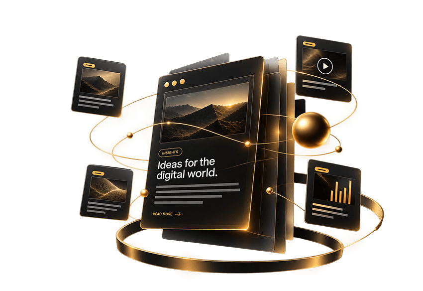 Abstract digital knowledge interface representing ZHOVA Insights, web design, SEO, AI and website performance
