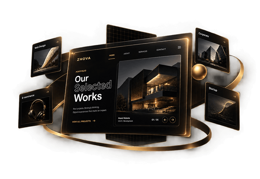 Selected ZHOVA website projects and digital experiences across web design, e-commerce, corporate and startup websites